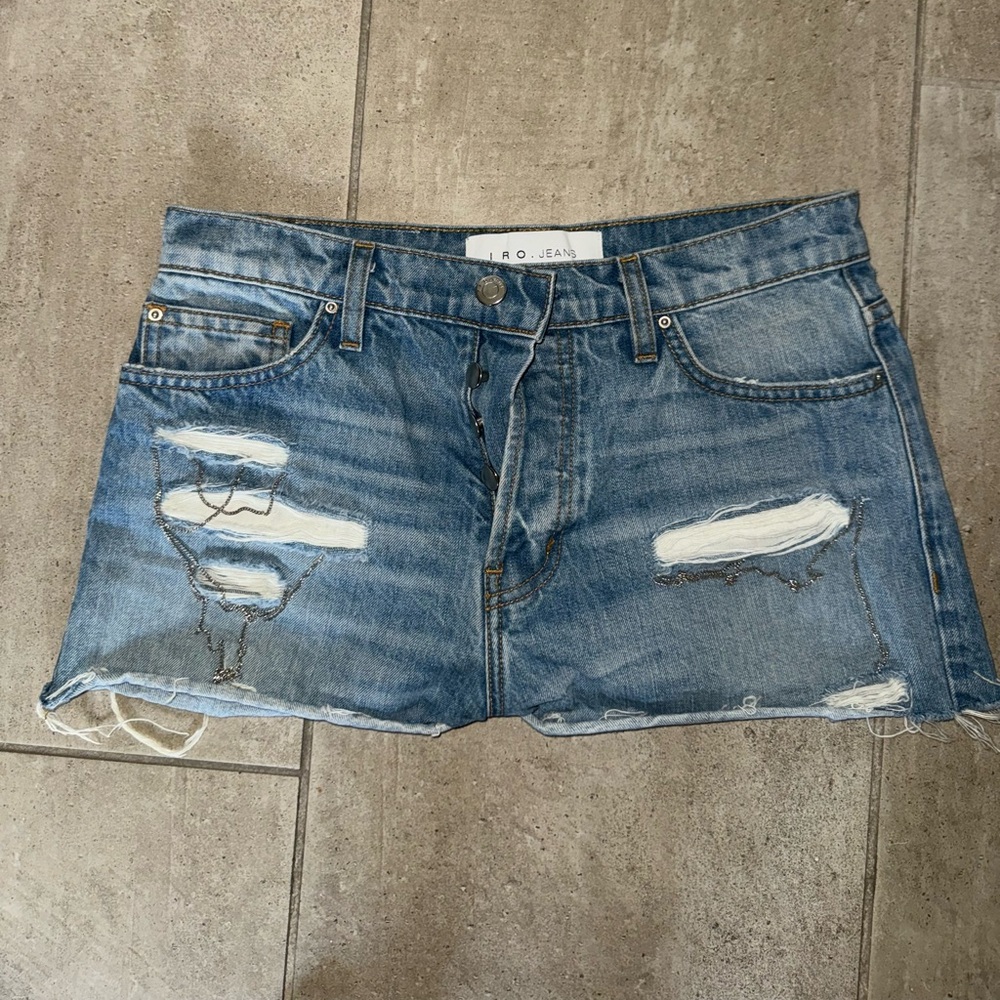 Iro Gacily Chain Embellish Distress Denim Shorts Size 25
